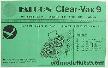 Falcon 1/72 Clear-Vax Upgrade Canopies FW-200 and He-177, 9 plastic model kit